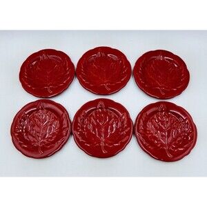 Longaberger Pottery Falling Leaves Collection Paprika Leaf Plates 7 In Set of 6